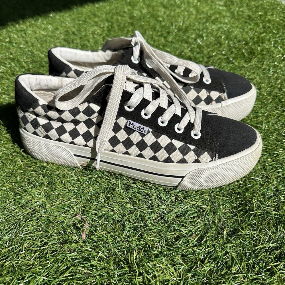Vintage Mudd Sneakers Womens Size 8 Black White Check Low Top Poppy-04L